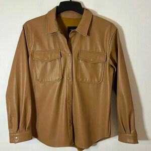Love Tree Faux Leather Shirt Jacket Shacket NWT Women Size Large Camel Fall